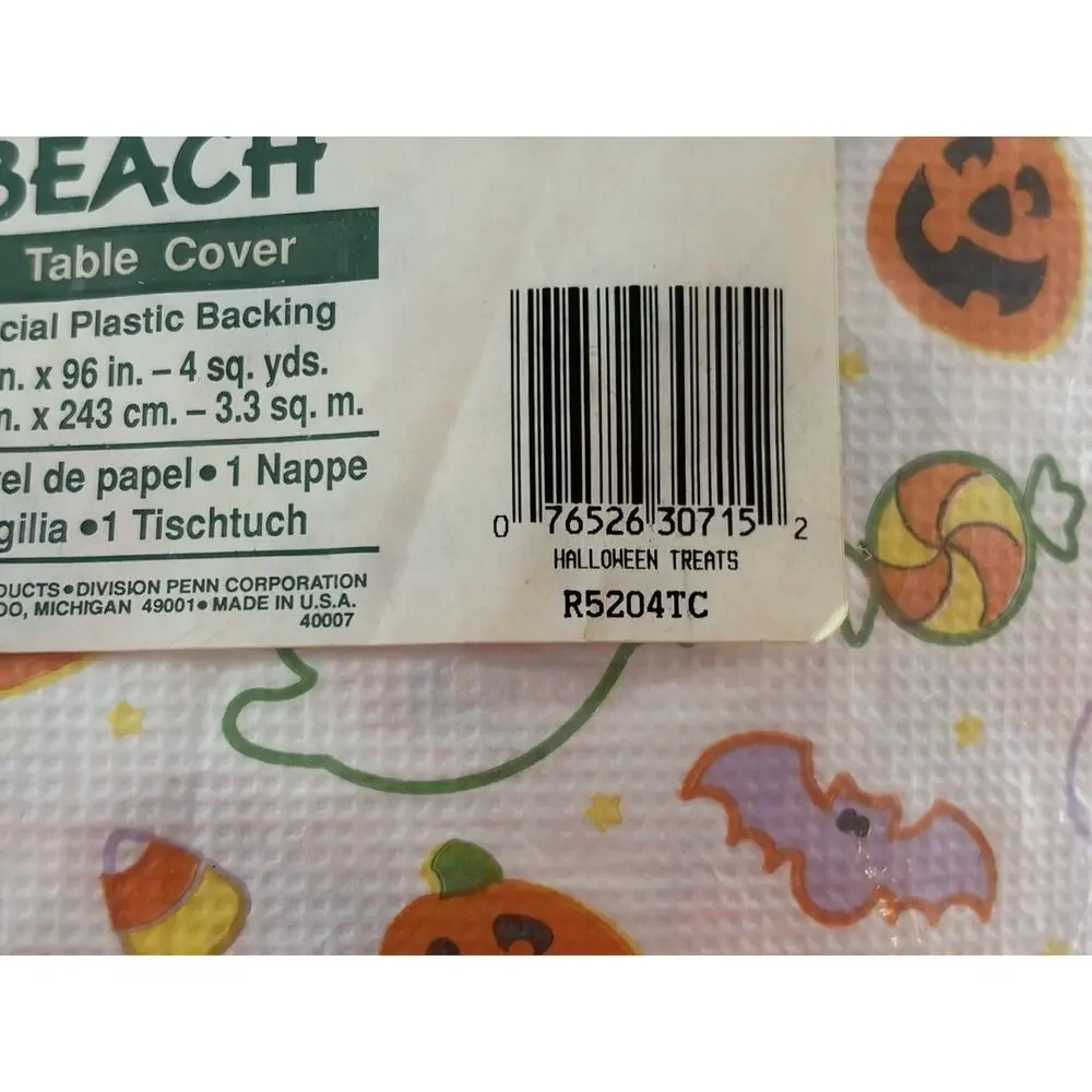 Vintage 1993 BEACH “Halloween Treats” Paper Table Cover NOS Plastic Backed. USA